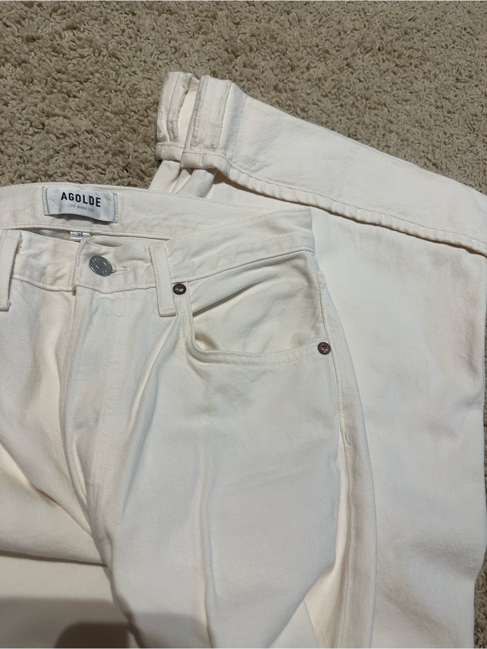 Agolde Cream High-Rise Denim Jeans